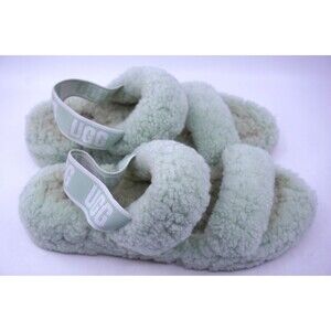 Ugg Fur Slippers Womens Size 8 Oh Yeah Slides Sandals Mint Green Fluffy